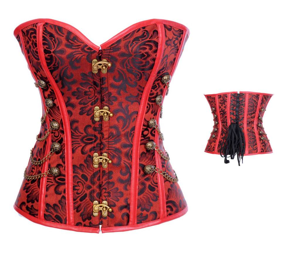 Strapless Floral Brocade Corset with Brass Accents